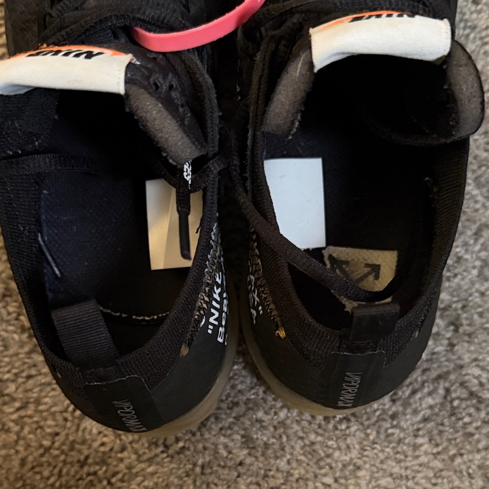 Nike (Off White Zip Tie) Black Sneakers with Orange Logo and Pink Tag - Picture 8 of 12